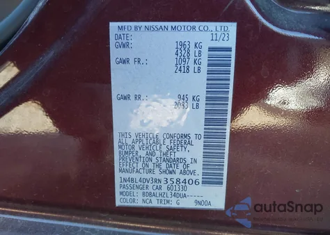 2024 Nissan Altima Sv Fwd z USA, uszkodzony, nr VIN 1N4BL4DV3RN358406
